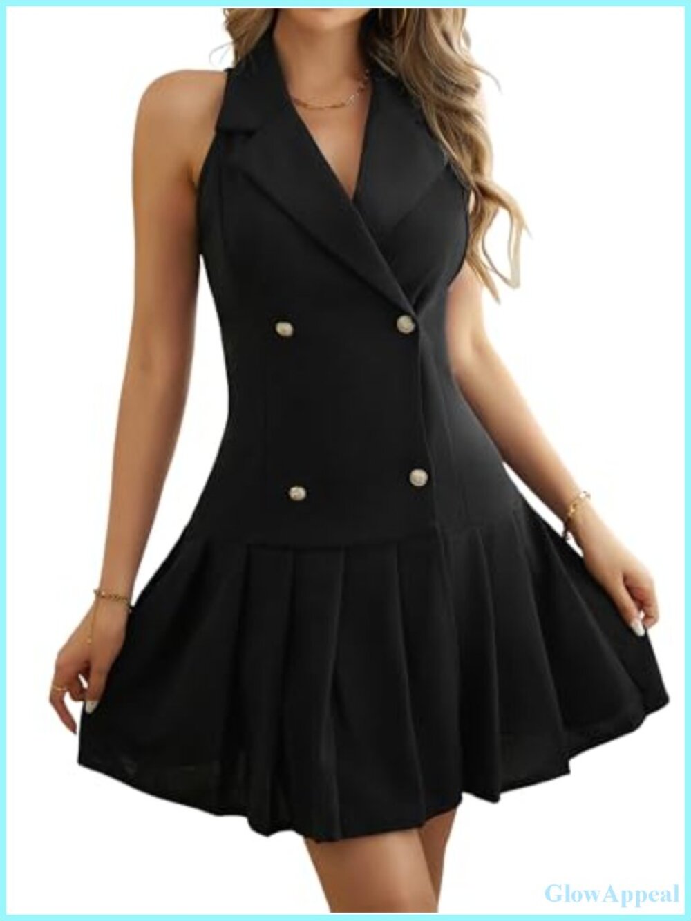 Sleeveless Blazer Dress V-Neck Business Work Pleated